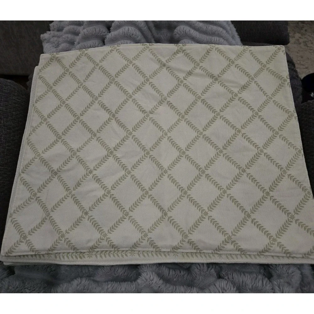 Set of 8 Tropical Palm Tree Botanical Leaf Green Cream Rectangular Placemats